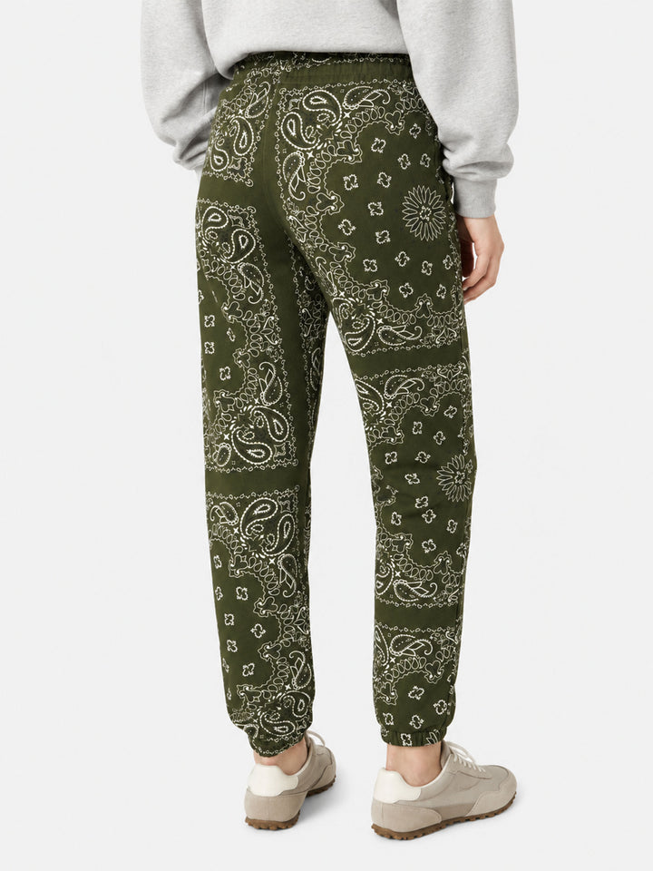 Pantalon en molleton de coton Odalys avec imprimé bandana vert 