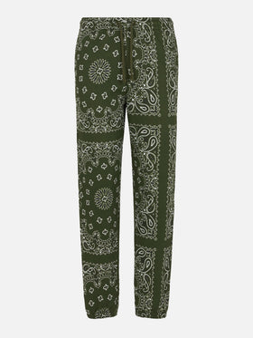 Jogginghose aus Baumwollfleece Odalys mit grünem Bandana-Print 