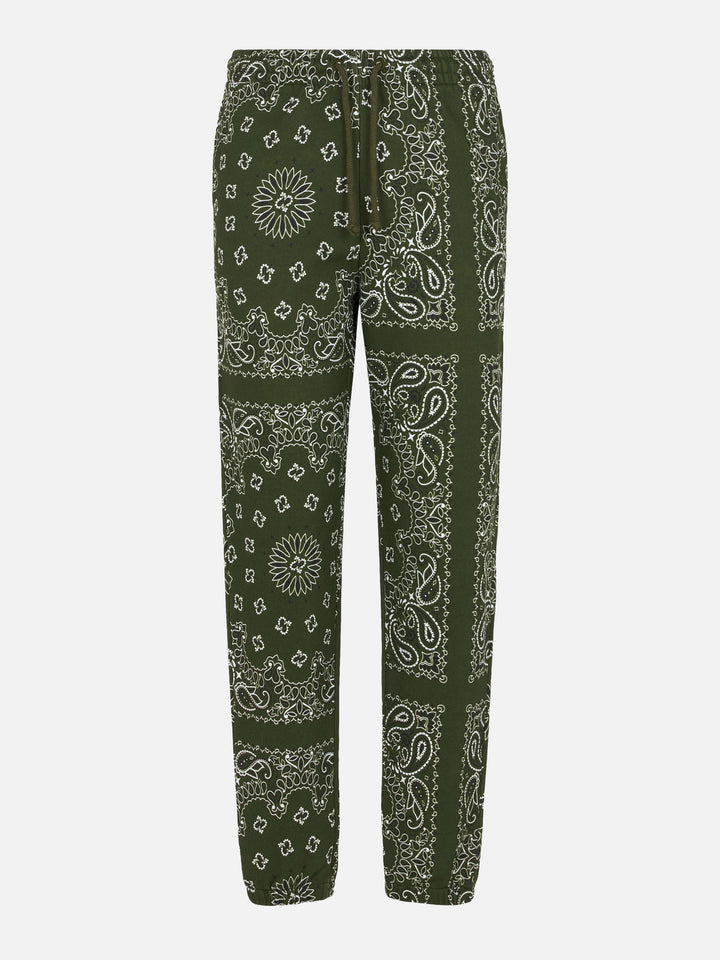 Damen-Fleecehose mit grünem Bandana-Print