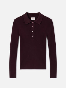 Aubergine Odell merino wool polo collar knit