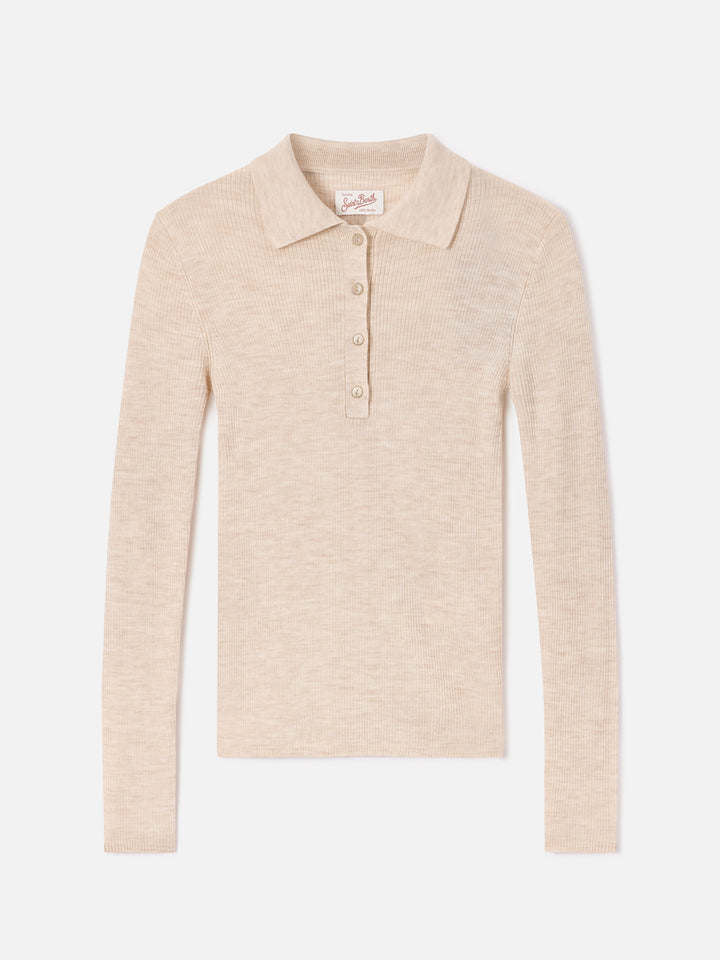 Maglia Odell grano in lana merino con collo polo