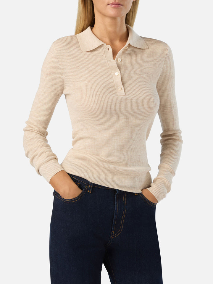 Maglia Odell grano in lana merino con collo polo