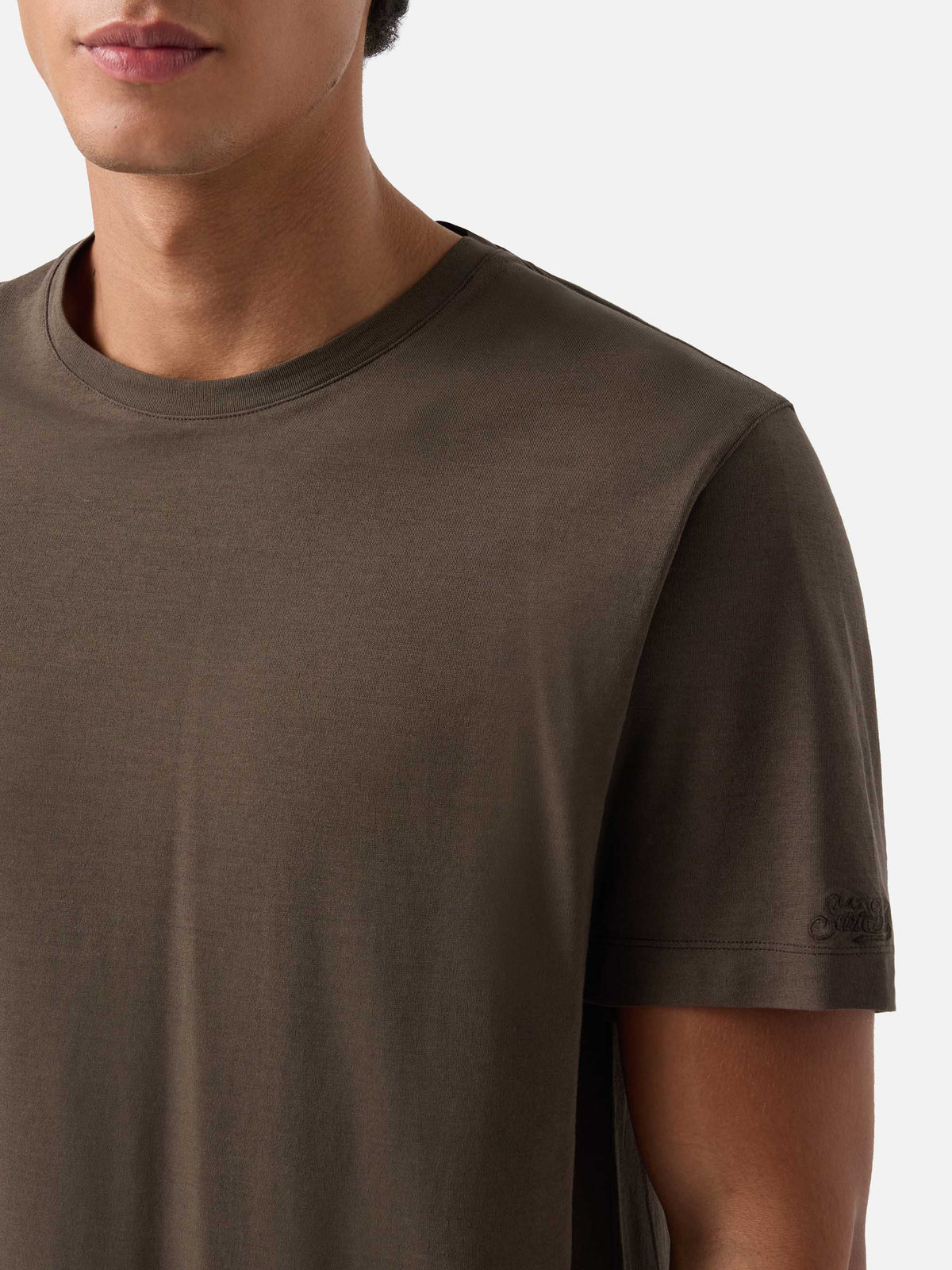 Military green Orson cotton crepe t-shirt with logo embroidery