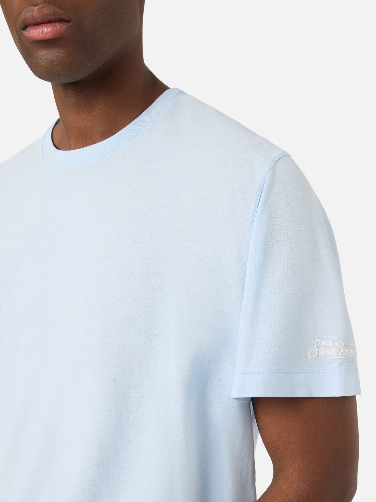 Light blue Orson cotton crepe t-shirt with logo embroidery
