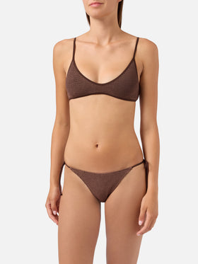 Paloma Marielle braunes Crinkle-Bralette-Bikini 