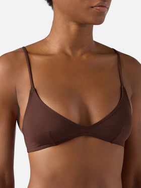 Top de bikini tipo bralette Paloma con cierre de gancho en marrón oscuro liso 