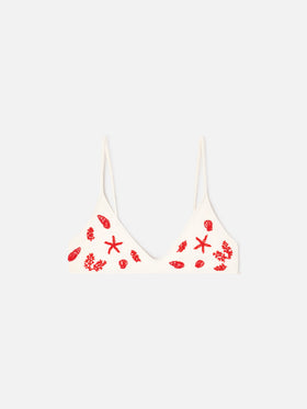 Haut de bikini brassière Paloma en crème avec détails en perles 