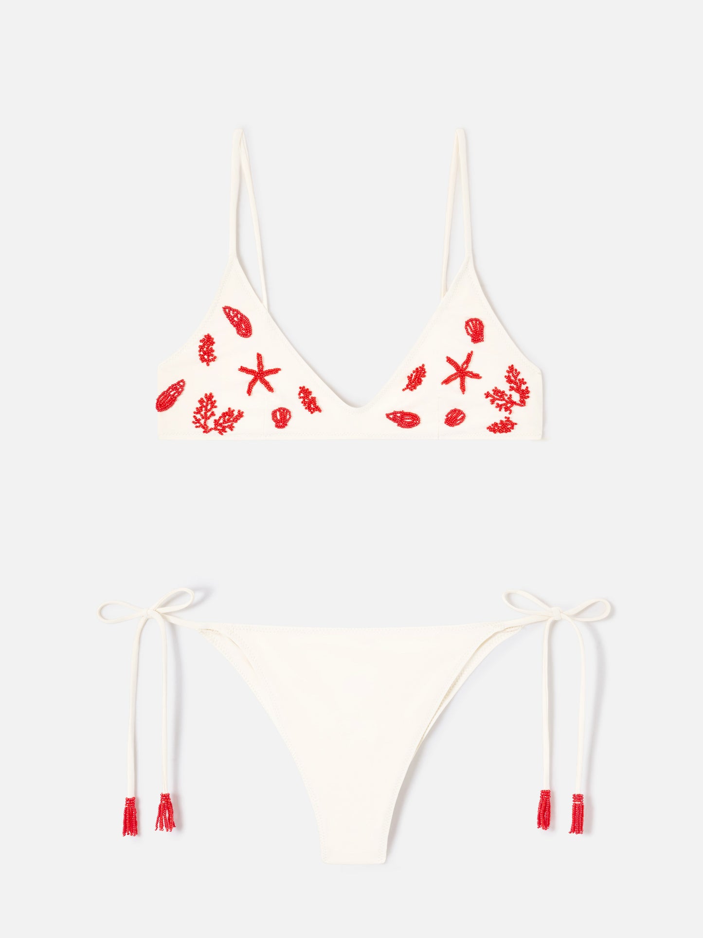 Bikini crème Paloma Marielle avec perles et pampilles 