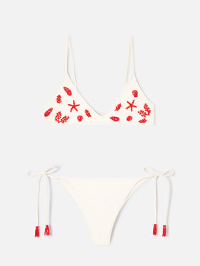 Bikini crème Paloma Marielle avec perles et pampilles 