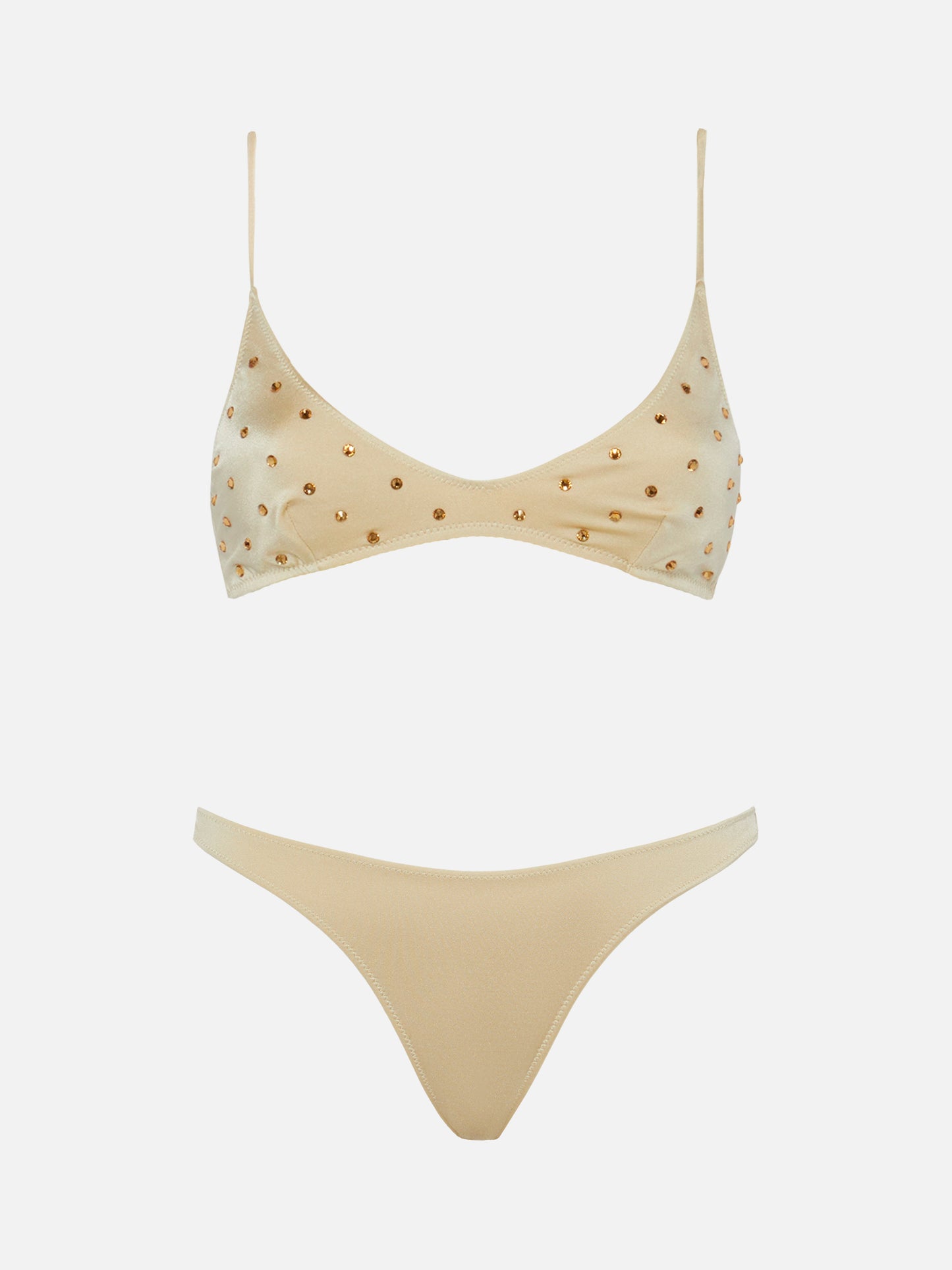 Naomi goldener frecher Badeslip mit großer Strassverzierung - Paloma goldener Scoop-Bralette mit Strassverzierung