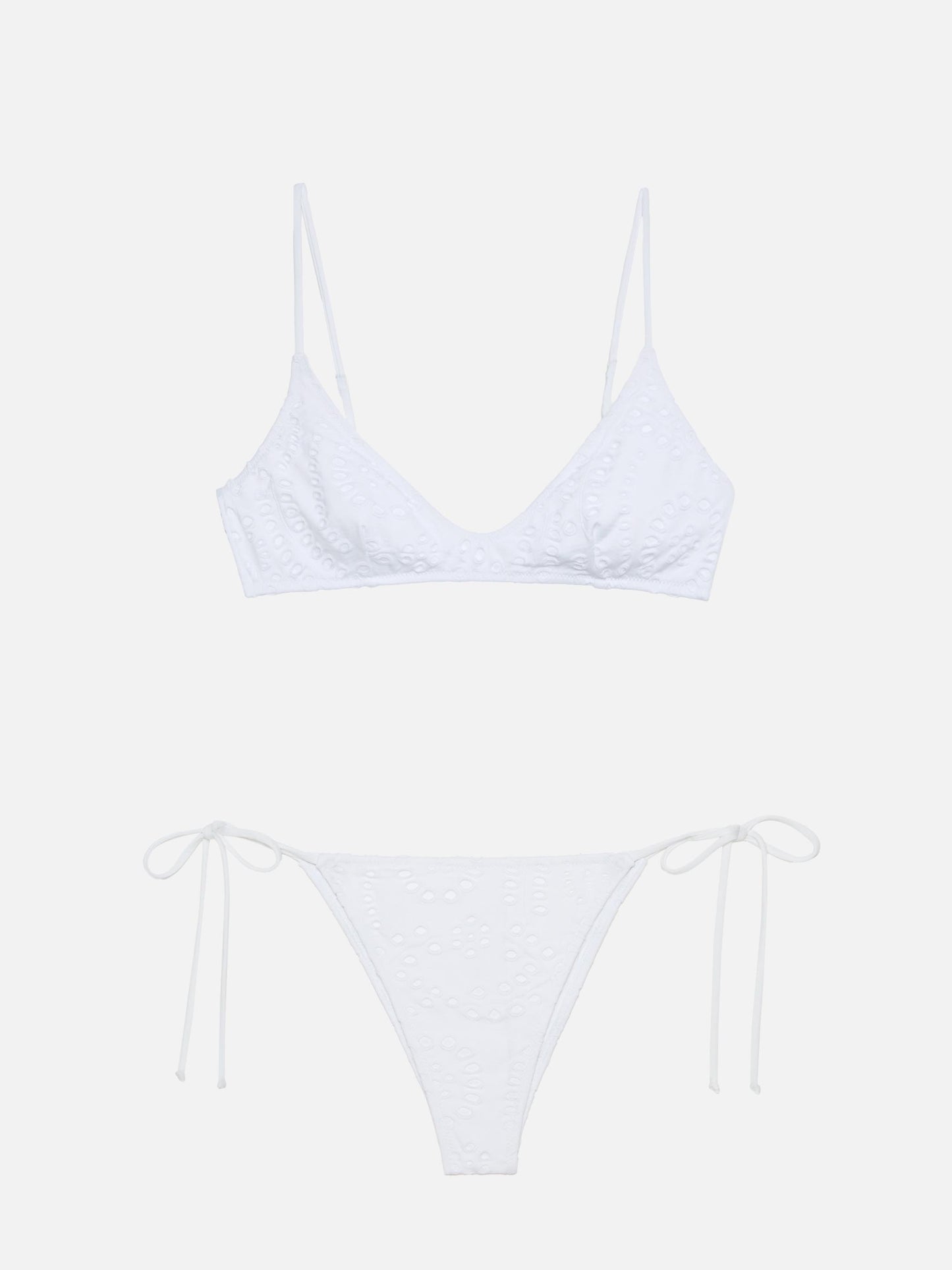 Klassische Badehose aus weißer Sangallo-Spitze von Marielle - U-Ausschnitt-Bralette aus weißer Sangallo-Spitze von Paloma