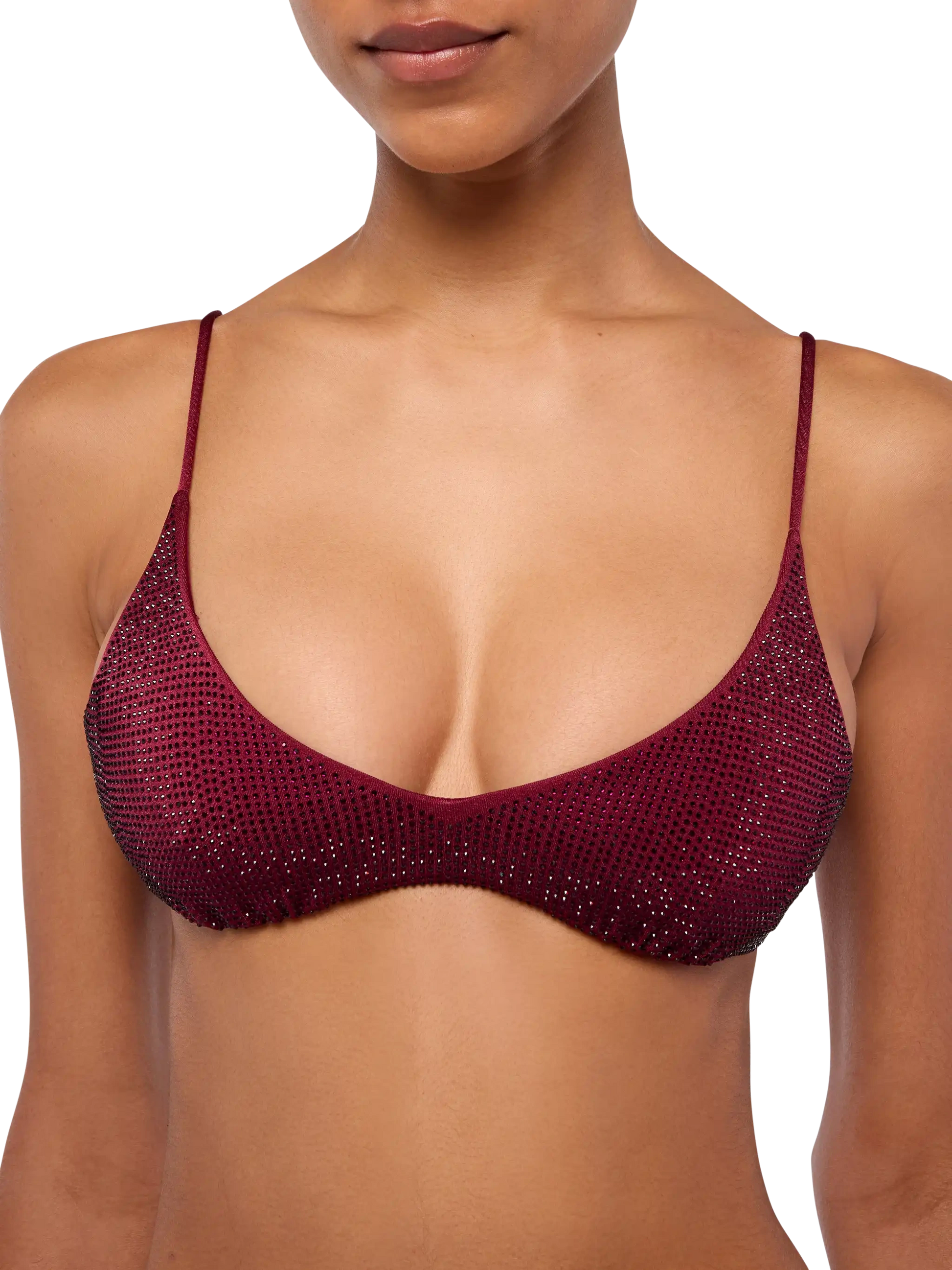 Virgo burgundy classic swim briefs with rhinestone embellishment - Paloma burgundy scoop bralette with rhinestone embellishment - MC2 Saint Barth