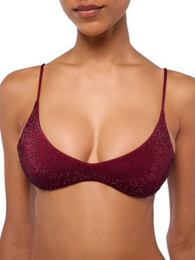 Virgo burgundy classic swim briefs with rhinestone embellishment - Paloma burgundy scoop bralette with rhinestone embellishment - MC2 Saint Barth