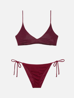 Bralette scollata bordeaux con applicazioni di strass Paloma - Virgo slip mare classico bordeaux con applicazioni di strass