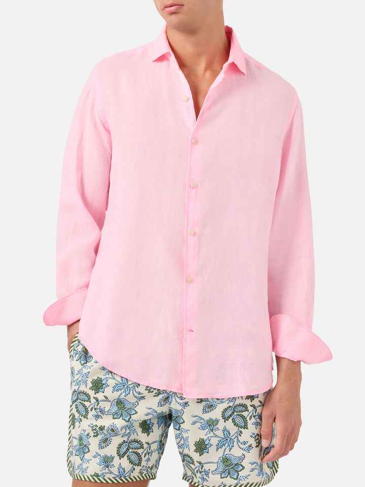 Chemise en lin rose fluo Pamplona 