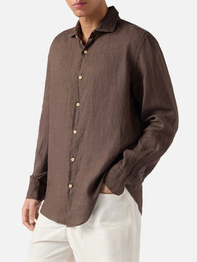 Brown Pamplona shirt in pure linen