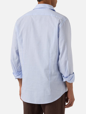 Camisa Pamplona de seersucker a rayas azul claro 