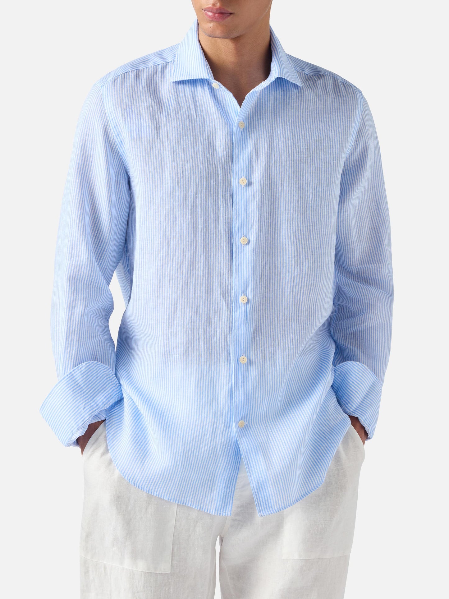 Light blue striped Pamplona shirt in linen