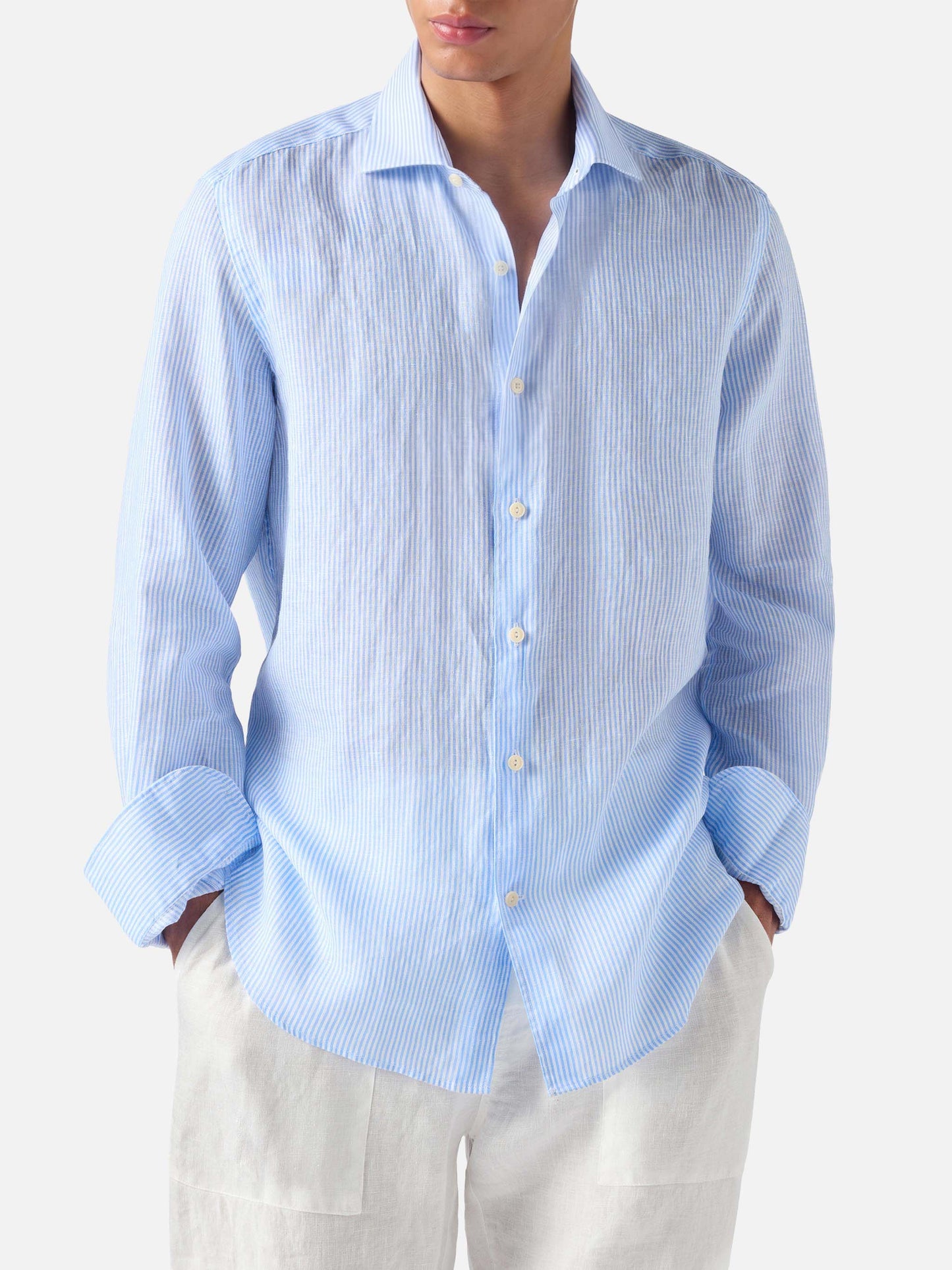 Light blue striped Pamplona shirt in linen