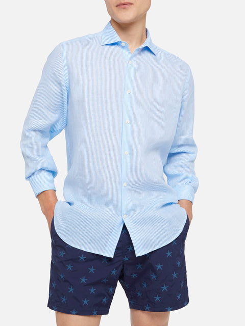 Light blue striped linen shirt Pamplona - MC2 Saint Barth