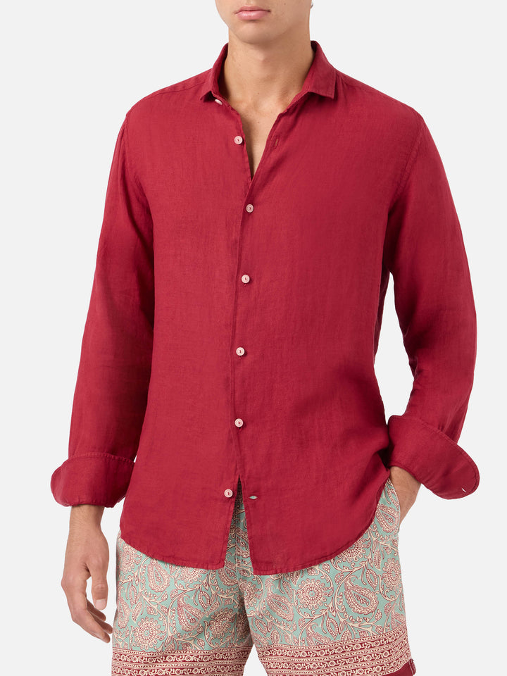 Chemise en lin bordeaux Pamplona 