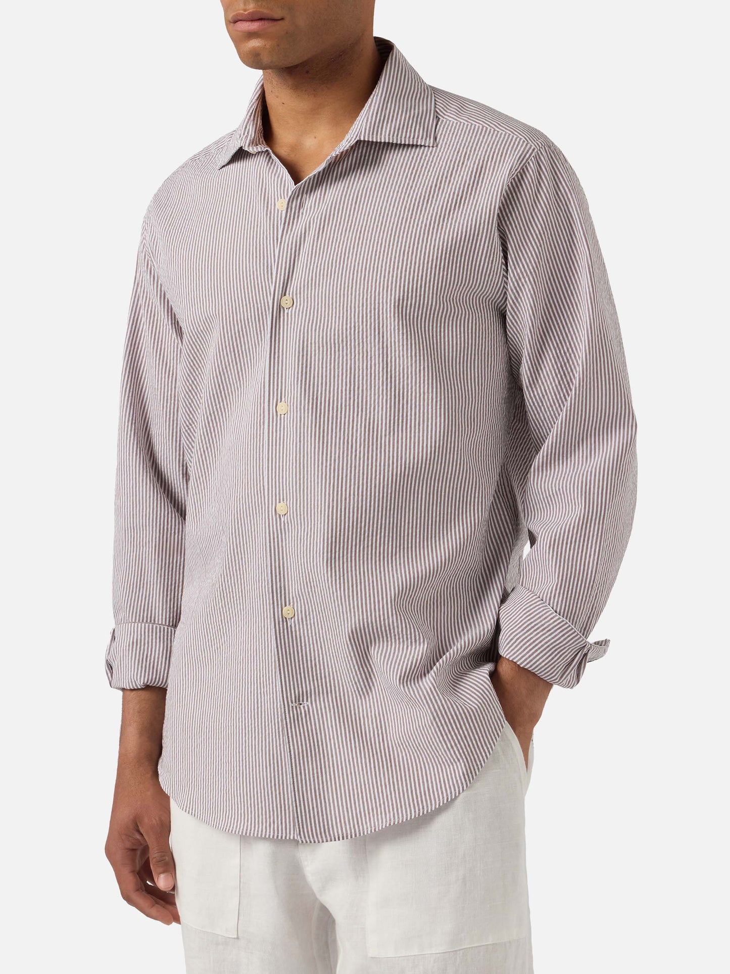 Chemise Pamplona marron à rayures en seersucker 