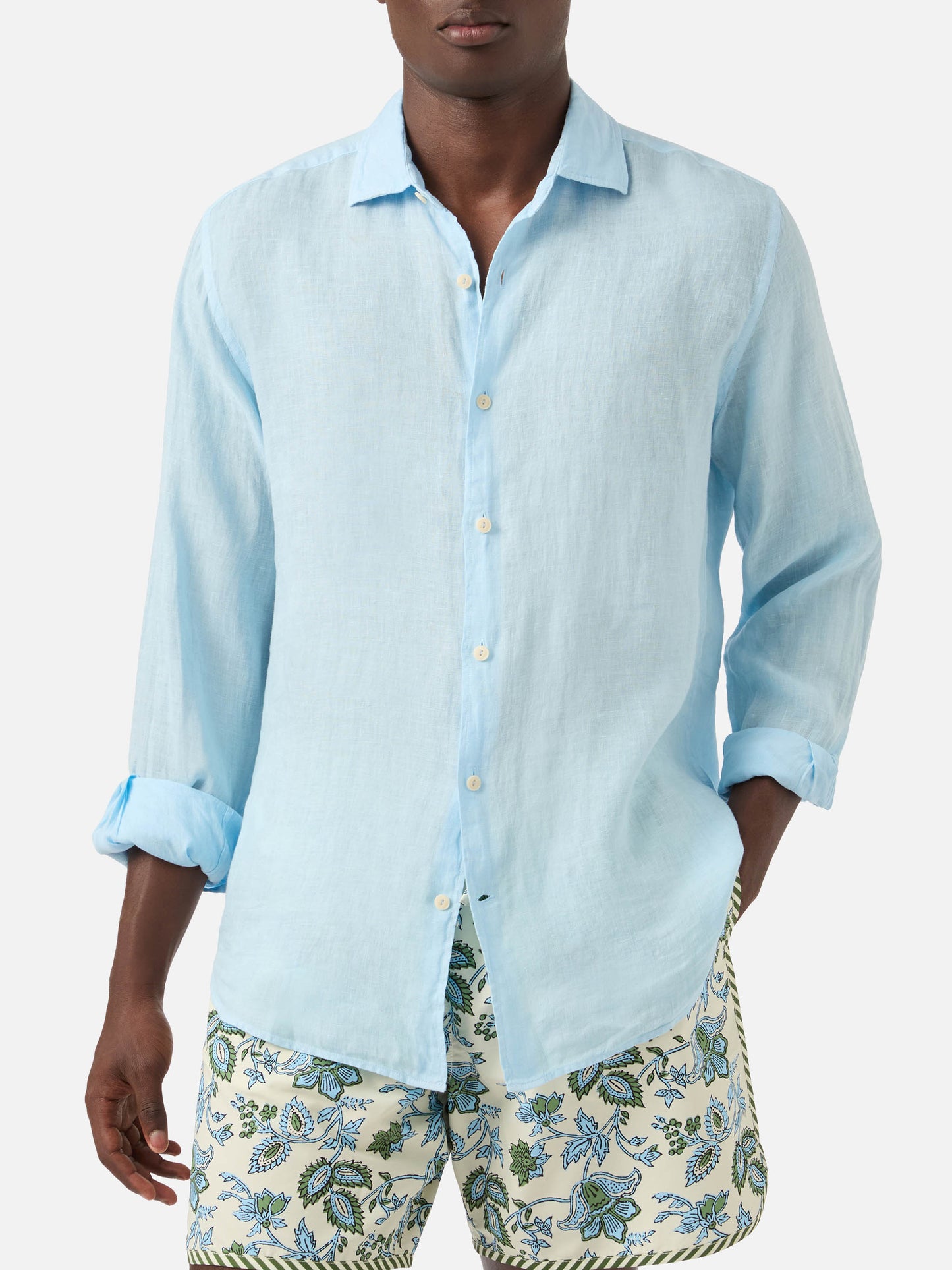 Camisa Pamplona azul claro en lino puro 