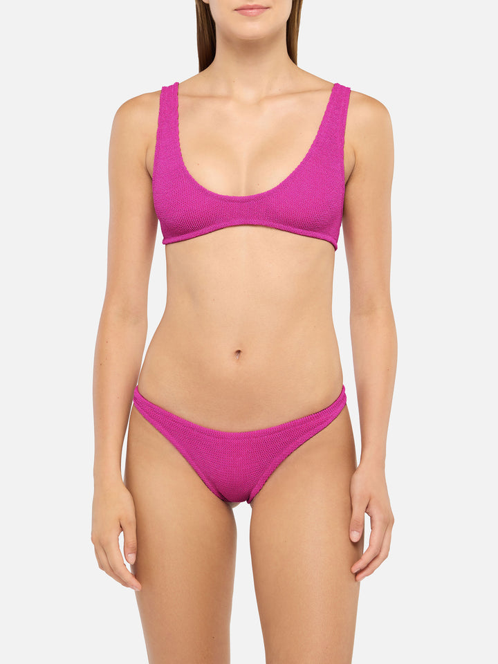 Naomi fuchsia lurex crinkle cheeky swim briefs - Pamy lurex fuchsia tiny crinkle bralette