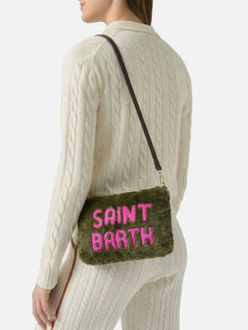 Parisienne green faux fur cross-body pouch bag