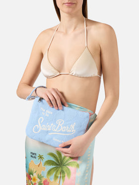 Parisienne Sponge terry-effect pouch with embossed shell pattern and removable strap