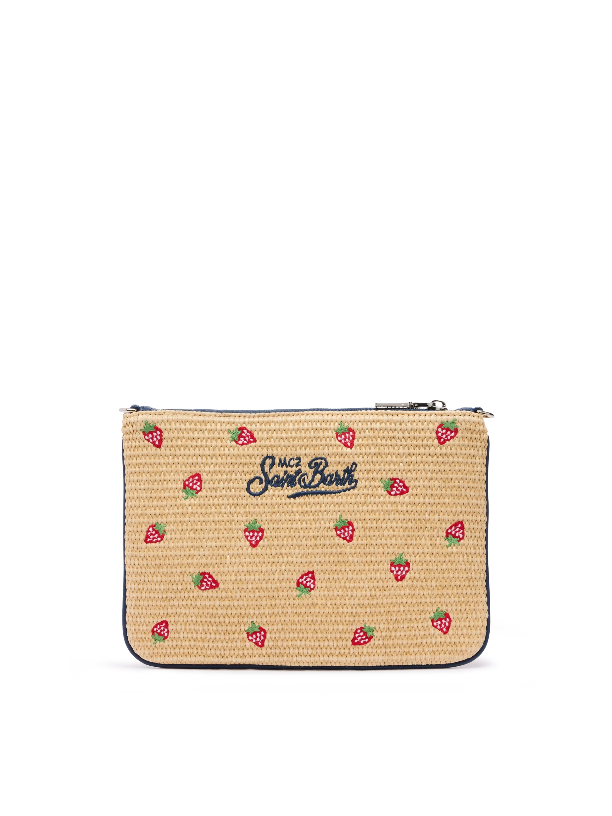 Parisienne Straw effect pouch bag with strawberry print