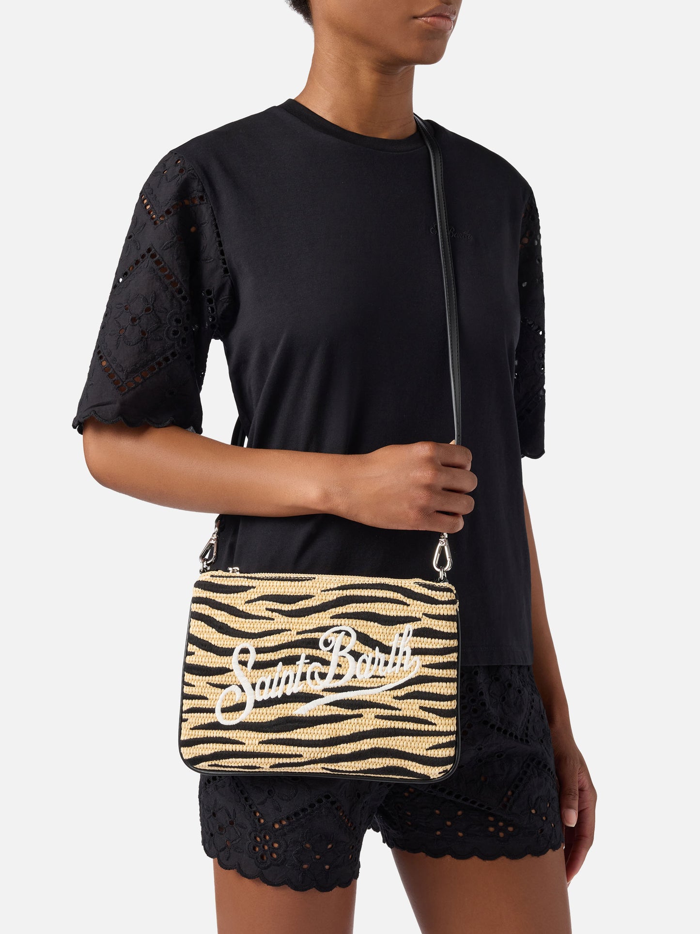Parisienne pouch con fantasia zebrata ricamata e tracolla removibile