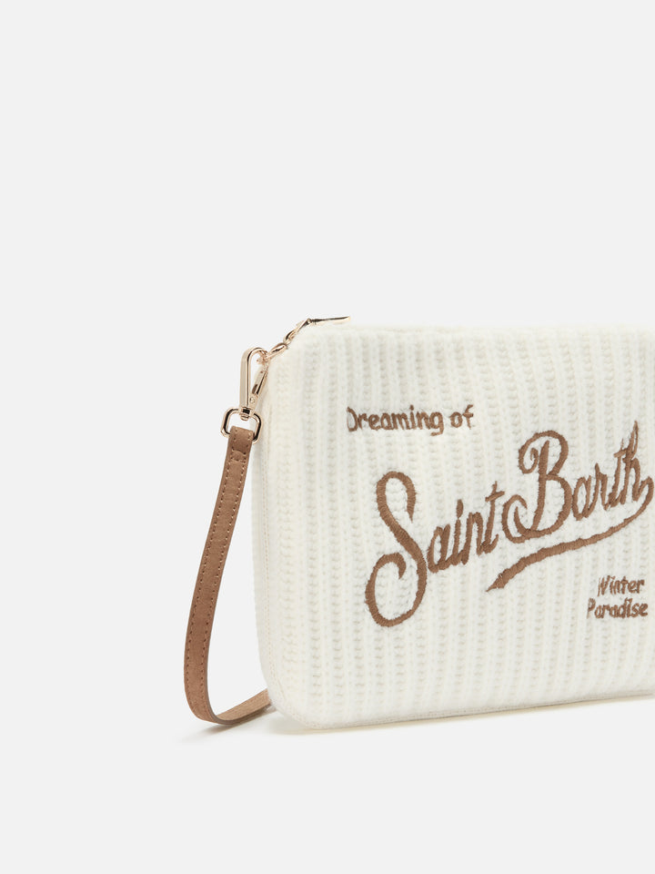 Parisienne Wool Rib Crossbody Bag in white ribbed wool blend