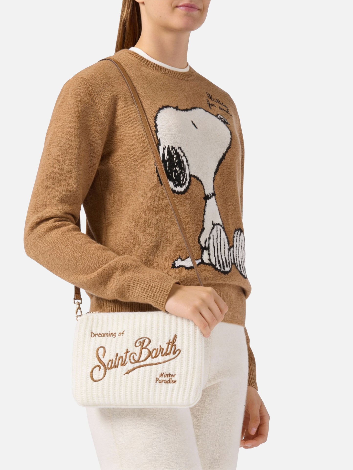 Parisienne Wool Rib Crossbody Bag aus weißem, geripptem Wollmischgewebe