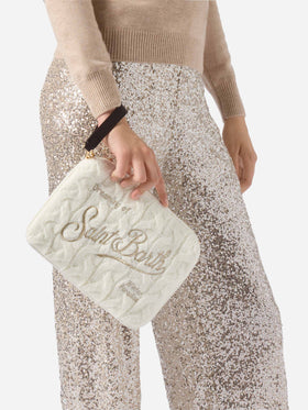 Parisienne Umhängetasche aus weißem, geflochtenem Wollmischgewebe