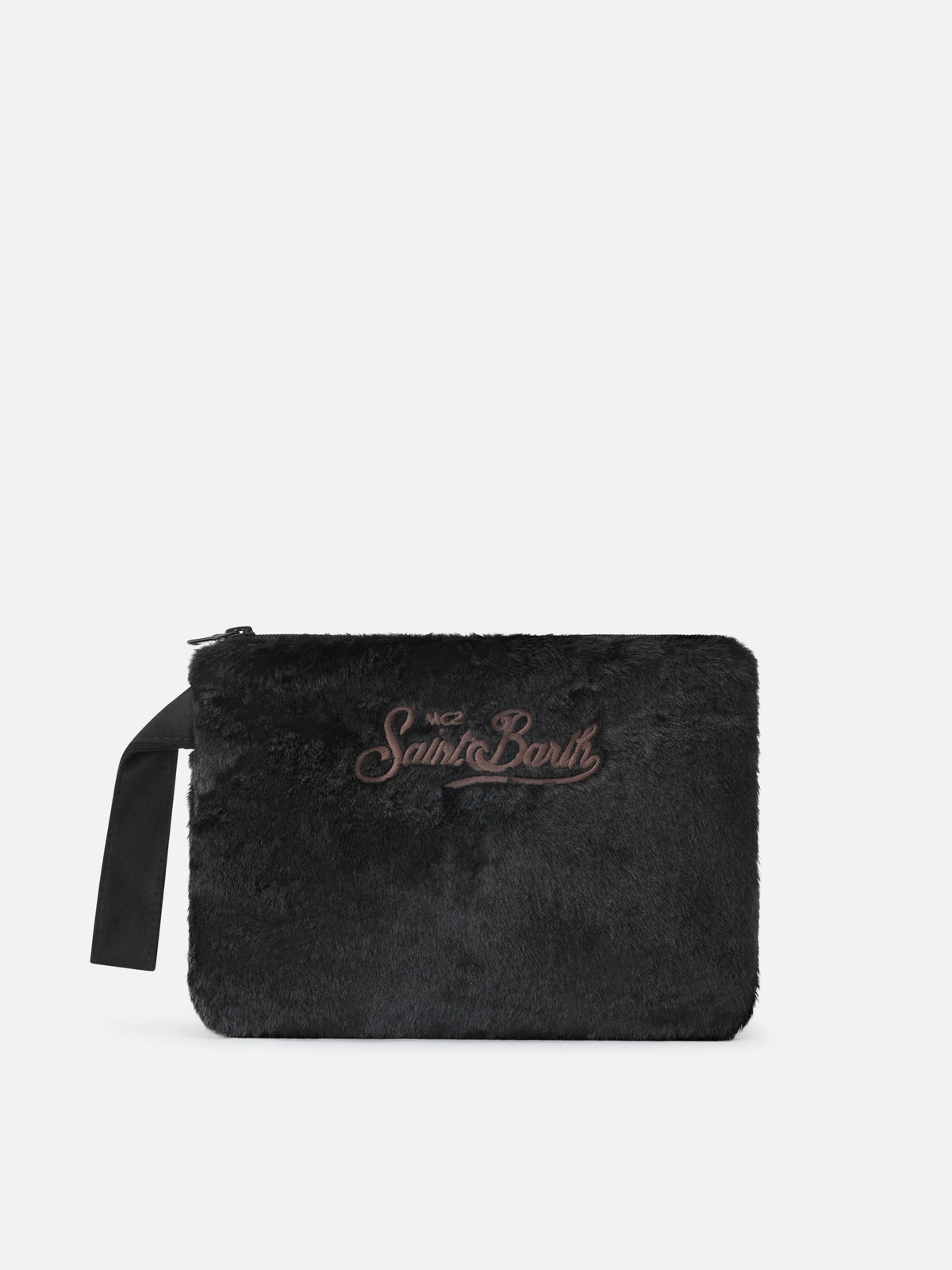 Black Pareasy faux fur pochette with logo embroidery