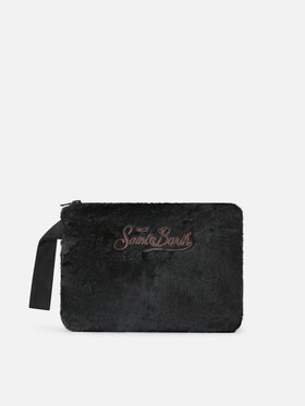 Black Pareasy faux fur pochette with logo embroidery