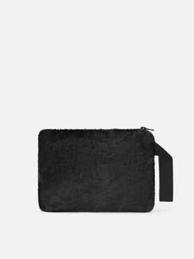 Black Pareasy faux fur pochette with logo embroidery