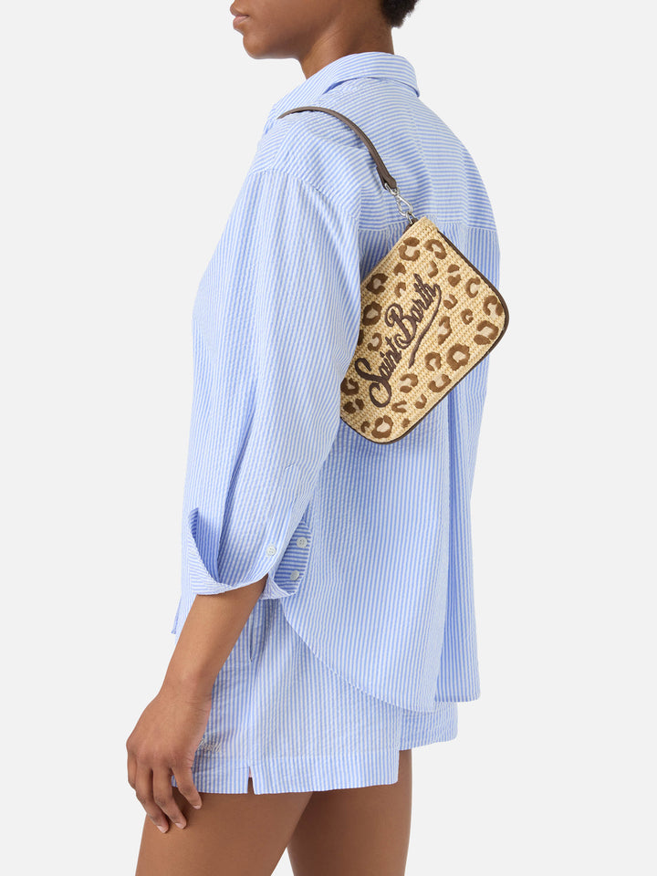 Pochette Mini Parisienne con bordado de leopardo y correa de hombro extraíble 
