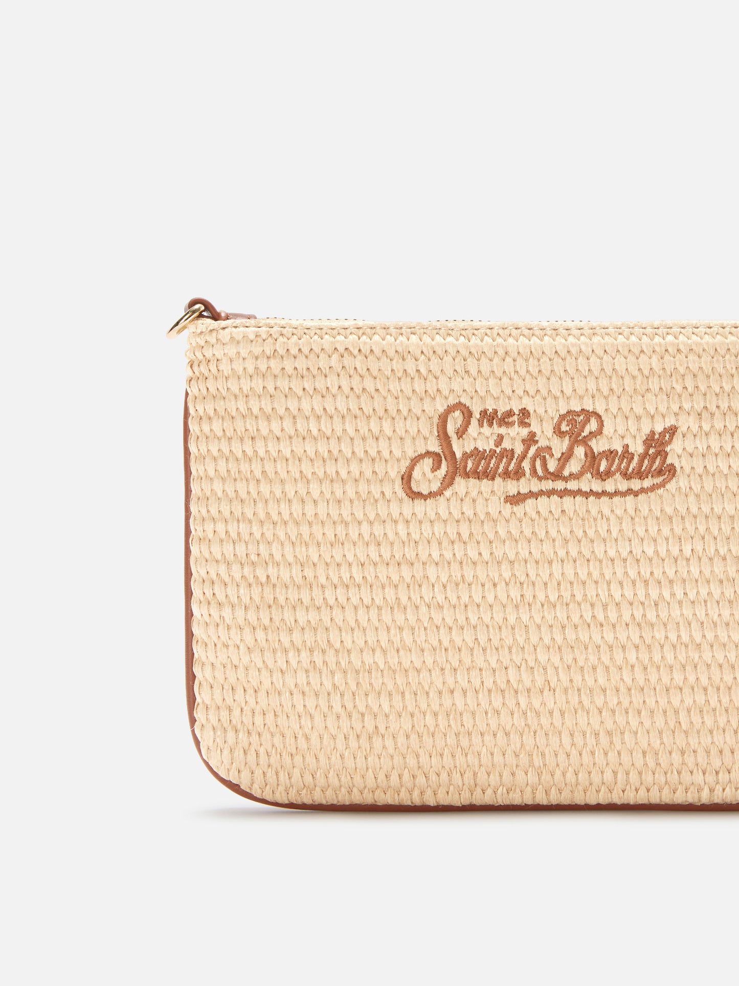 Pouch Mini Parisienne efecto paja con bordado del logo marrón 