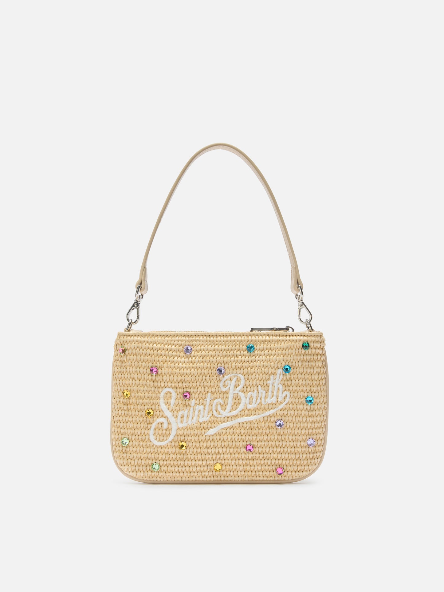 Mini Parisienne pouch with removable shoulder strap and multicolor rhinestones