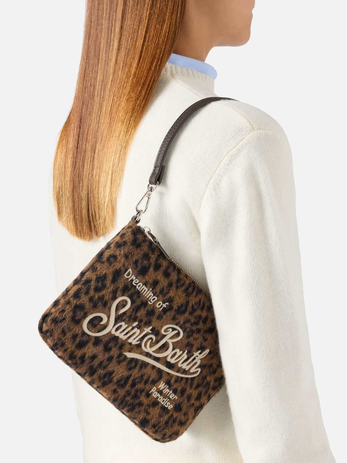 Bolso de hombro Mini Parisienne de fieltro con estampado de leopardo 