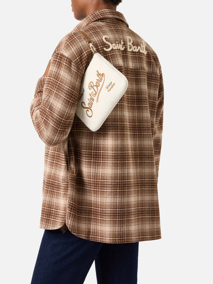 Sac porté épaule en feutre Off white Mini Parisienne avec broderie logo 