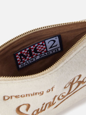 Sac porté épaule en feutre Off white Mini Parisienne avec broderie logo 