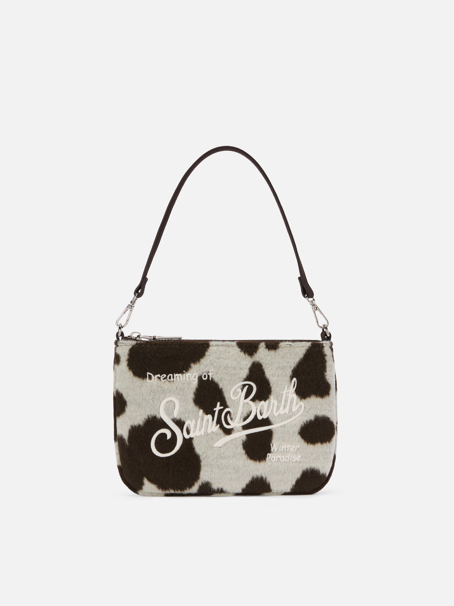 Parisienne Mini-Schultertasche aus Wollmischung mit Kuhfellmuster