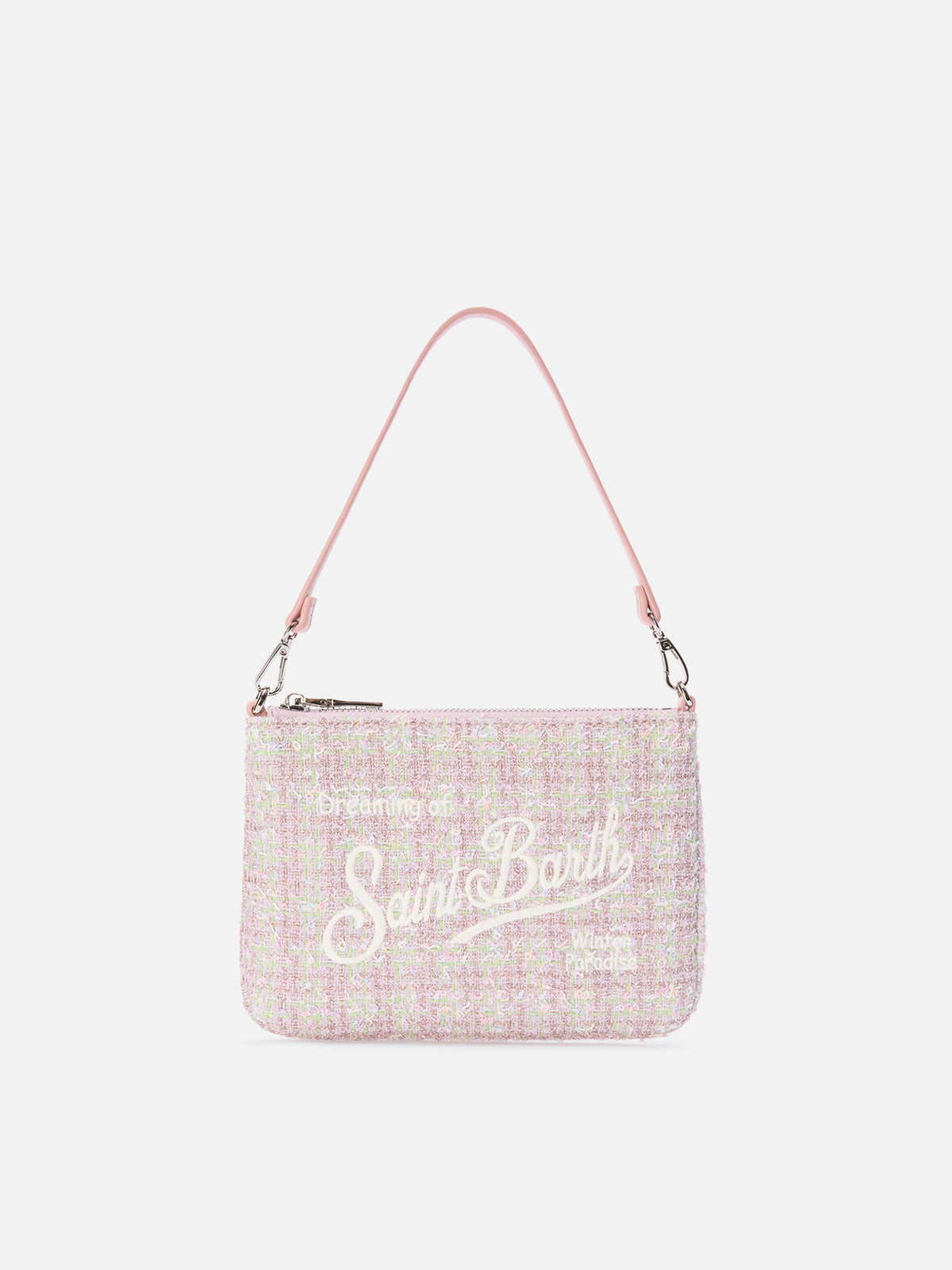 Mini sac à bandoulière Pink Mini Parisienne en tweed avec broderie logo 
