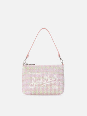 Mini sac à bandoulière Pink Mini Parisienne en tweed avec broderie logo 