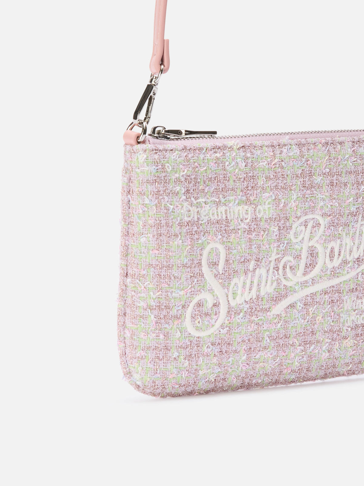 Mini sac à bandoulière Pink Mini Parisienne en tweed avec broderie logo 