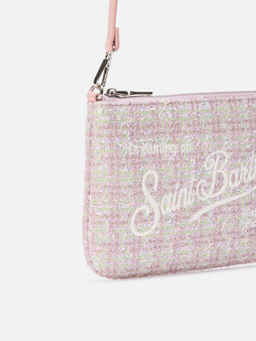 Mini sac à bandoulière Pink Mini Parisienne en tweed avec broderie logo 