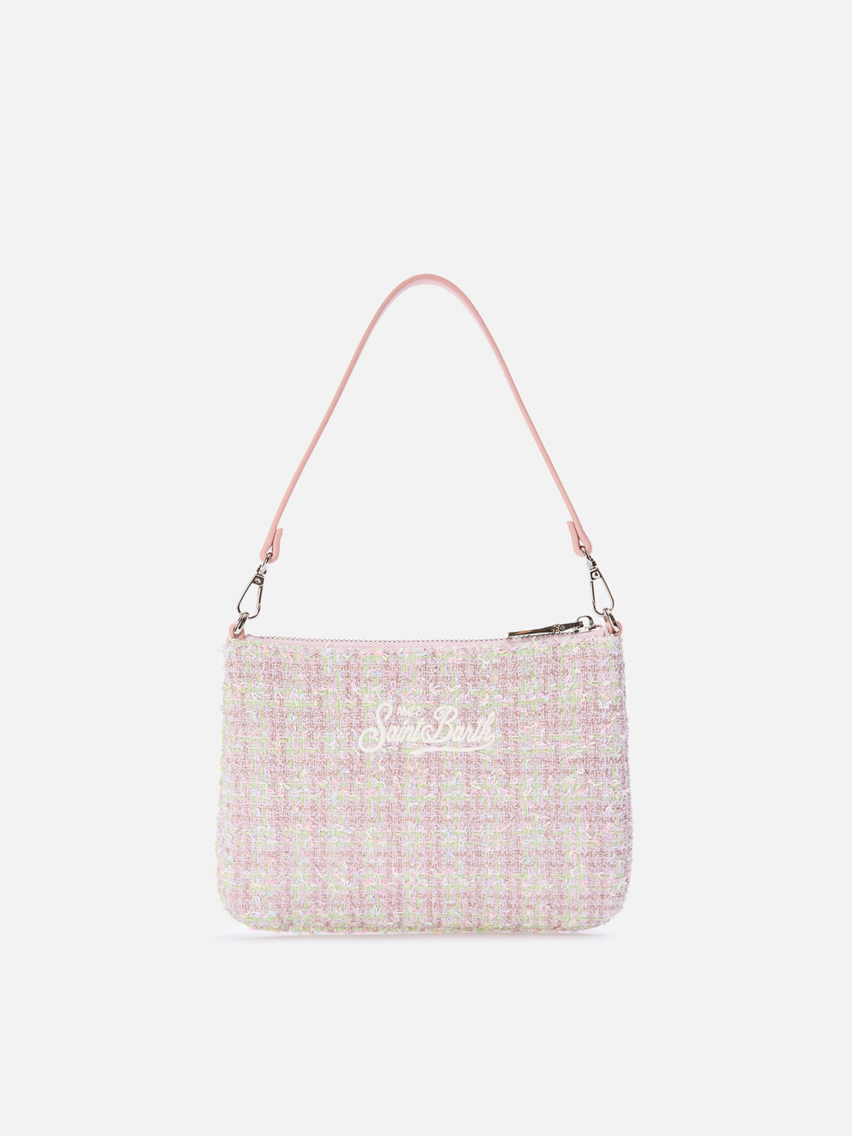 Mini sac à bandoulière Pink Mini Parisienne en tweed avec broderie logo 